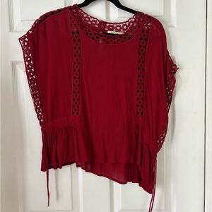 Elegant Red Lace Trim Women's Top